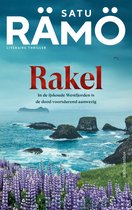 De cover van het boek 'Rakel' van Satu Rämö, met een cruise schip in een ijzige fjord en lupinebloemen.