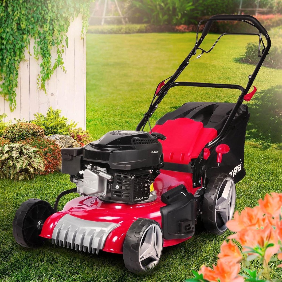 Benzine grasmaaier - Loopmaaier grastrimmer - Gazon onderhoud - Zelfaandrijving 4-in-1 - 46 cm maaibreedte - Metaal