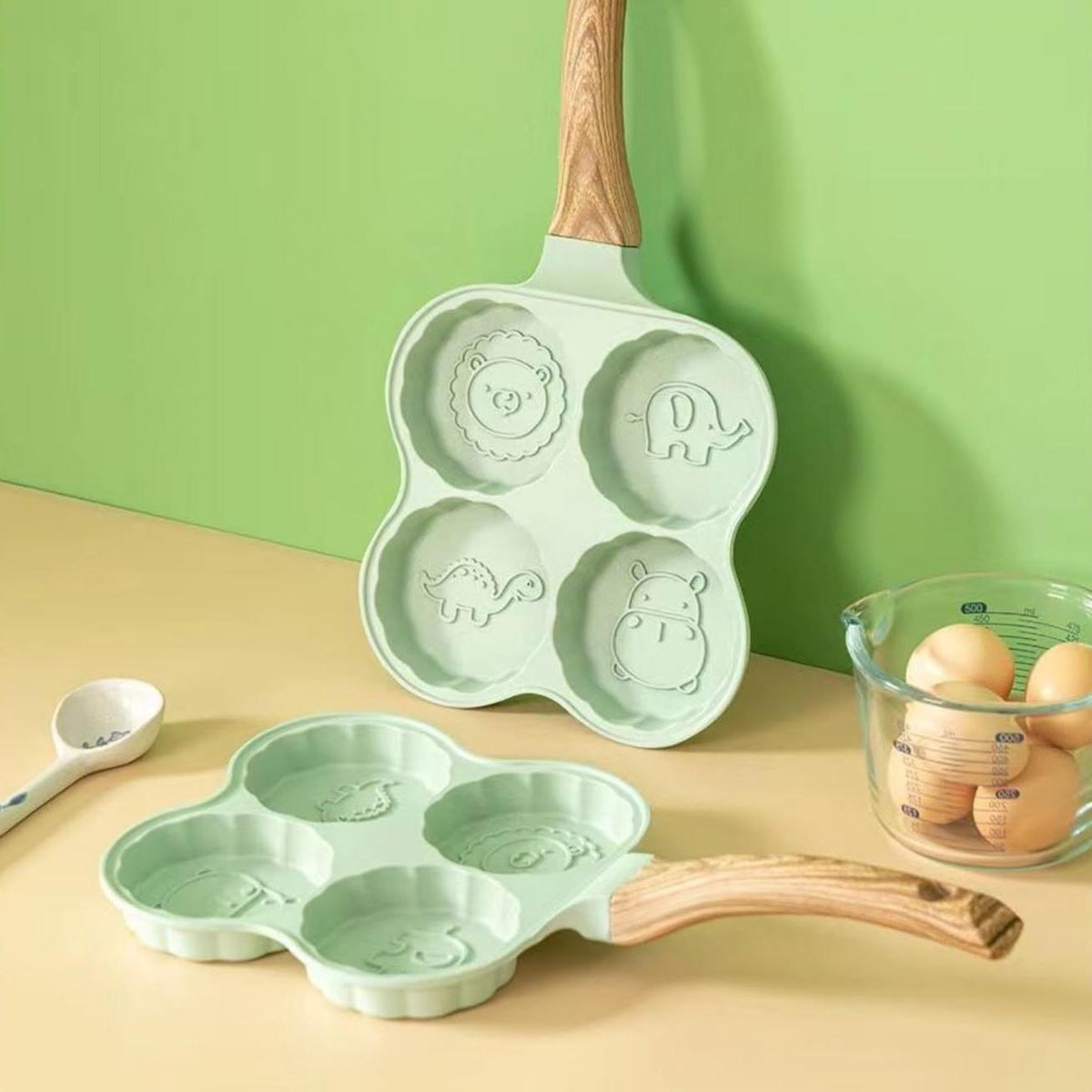 Omeletpan met 4 kopjes - Ontbijtpan eieren - Ontbijt maken - Antiaanbak graniet coating - 395 cm lengte - Zwart