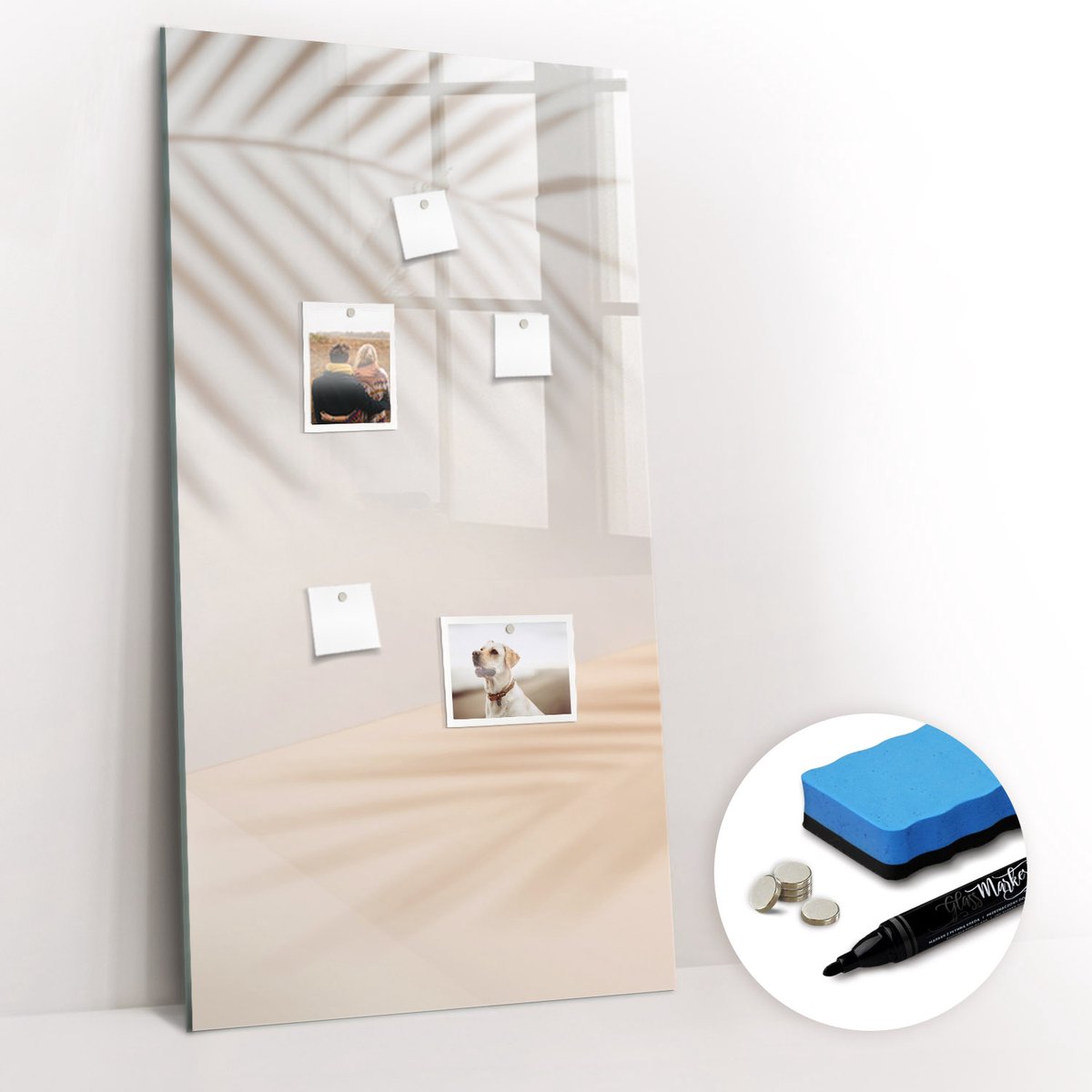 Tulup Whitebord - De schaduw van een palmblad - 60 x 120 cm - Grijs Magneetbord Foto - Gratis 5 Sterke Magneten + Whiteboard Marker & Wisser - Minimalistisch Prikbord - Magnet Board - Planning Muur