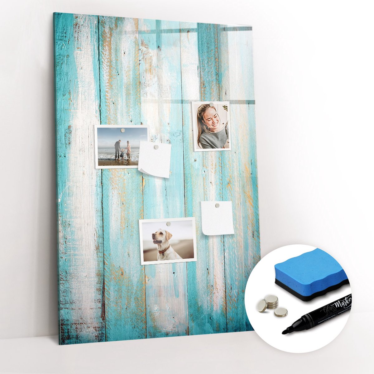 Tulup Whitebord - Vintage hout - 60 x 90 cm - Blauw Magneetbord Muur - Gratis 5 Sterke Magneten + Whiteboard Marker & Wisser - Minimalistisch Prikbord - Magnetic Board - Notitiebord Werkplek