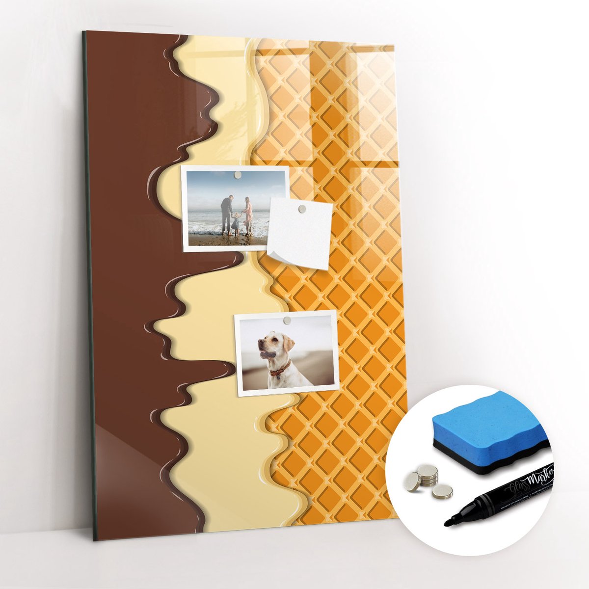 Tulup Whitebord - IJs met topping - 40 x 60 cm - Bruin Magnetisch Bord Kind - Gratis 5 Sterke Magneten + Whiteboard Marker & Wisser - Organizer Muur - Magnet Board - Organiseer Je Bureau