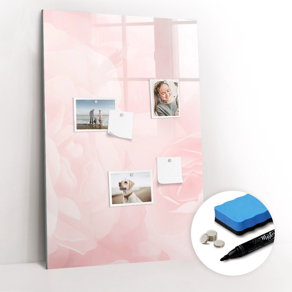 Tulup Whitebord - Delicate rozenbloemen - 60 x 90 cm - Roze Magnetisch Wandbord - Gratis 5 Sterke Magneten + Whiteboard Marker & Wisser - Design Memobord - Magnet Board - Productiviteit Tools