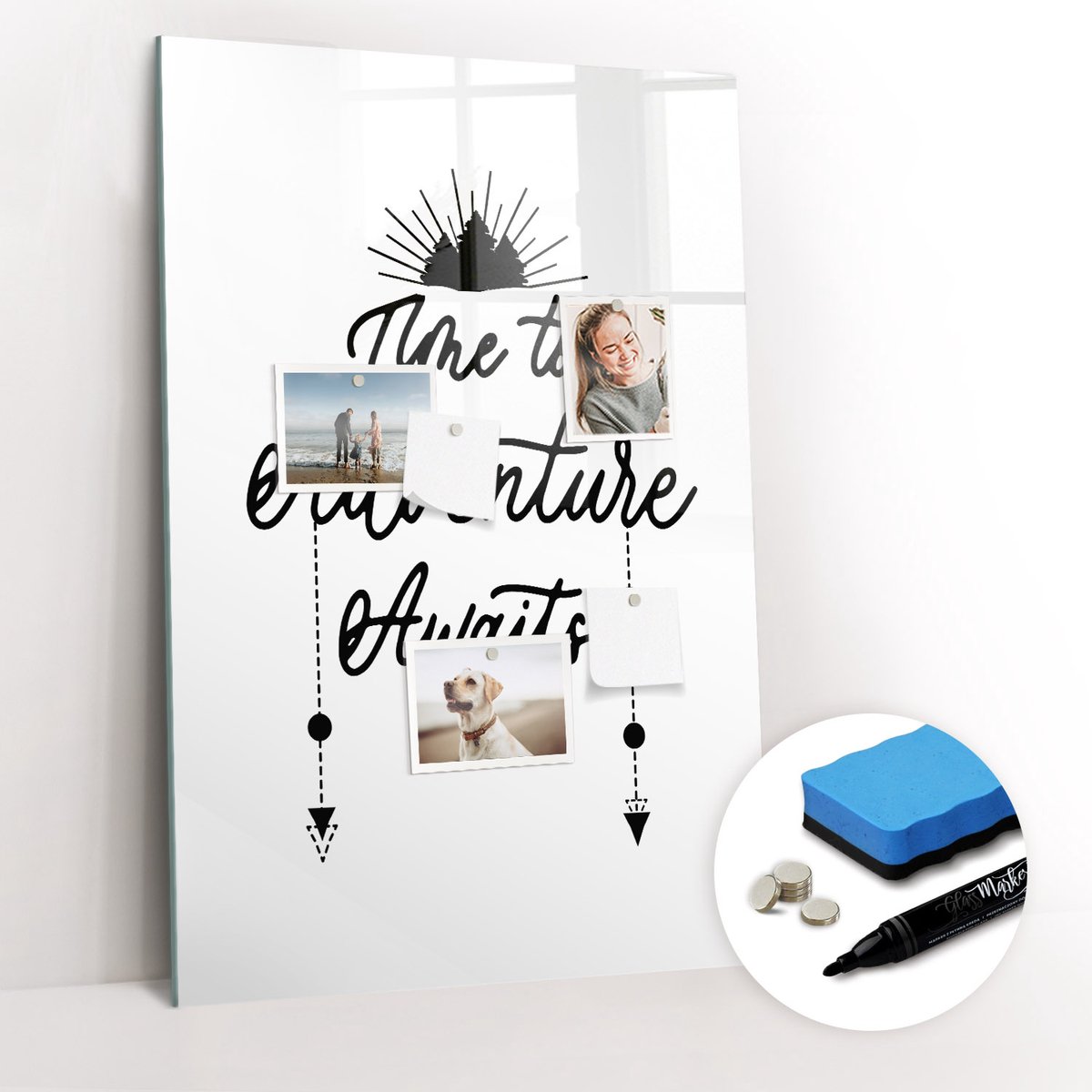 Tulup Whitebord - Avontuurlijke reis - 60 x 90 cm - Wit Magnetic Board - Gratis 5 Sterke Magneten + Whiteboard Marker & Wisser - Moderne Wanddecoratie - Magnetisch Bord Kind - Notitiebord Werkplek