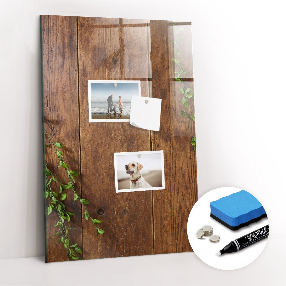 Tulup Whitebord - Rustiek hout - 40 x 60 cm - Bruin Foto Magneetbord - Gratis 5 Sterke Magneten + Whiteboard Marker & Wisser - Design Memobord - Magnetisch Wandbord - Inspiratiebord Kantoor