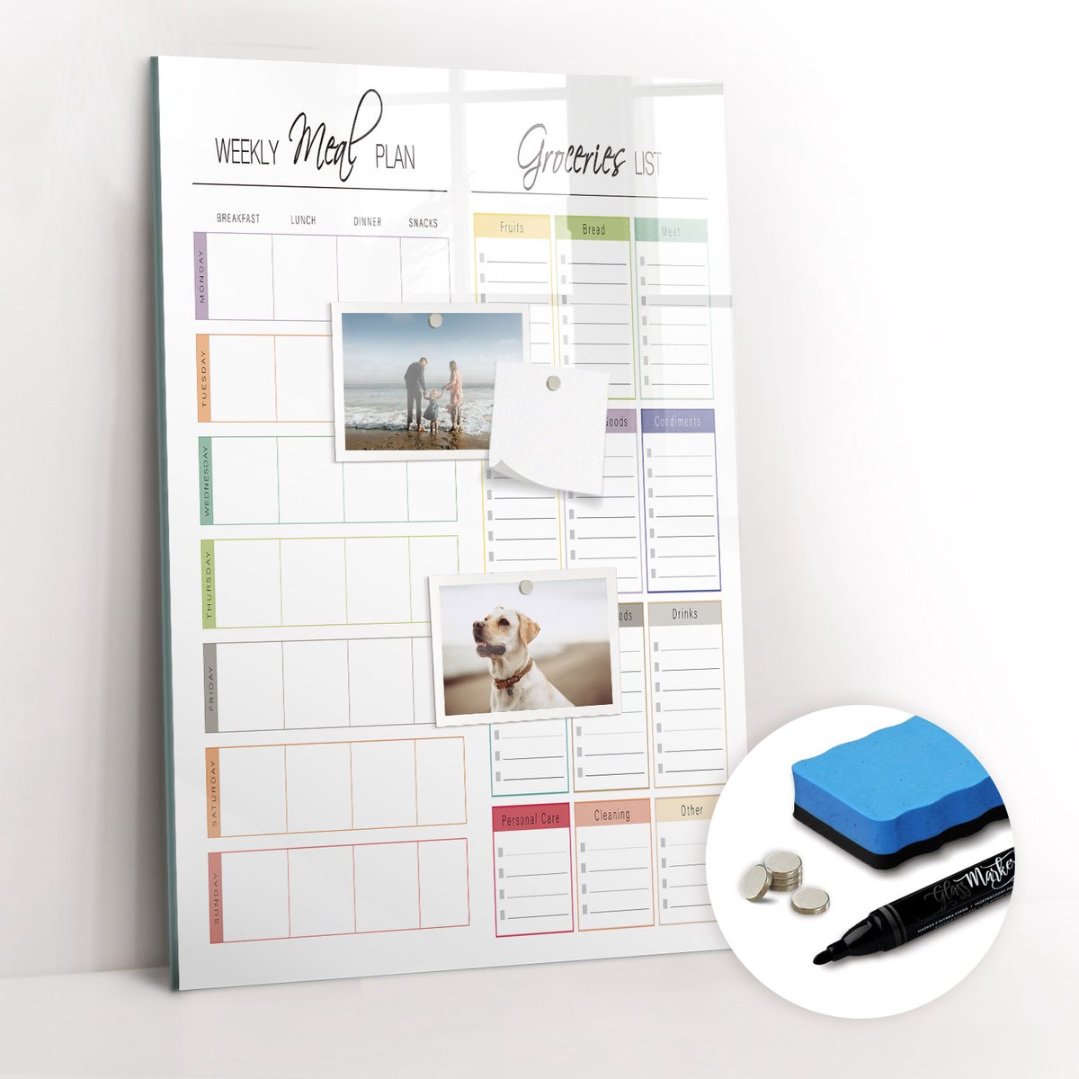 Tulup Whitebord - Weekmenu - 40 x 60 cm - Veelkleurig Magnet Board - Gratis 5 Sterke Magneten + Whiteboard Marker & Wisser - Wanddecoratie Kantoor - Magneetbord Rechthoekig - Inspiratiebord Kantoor