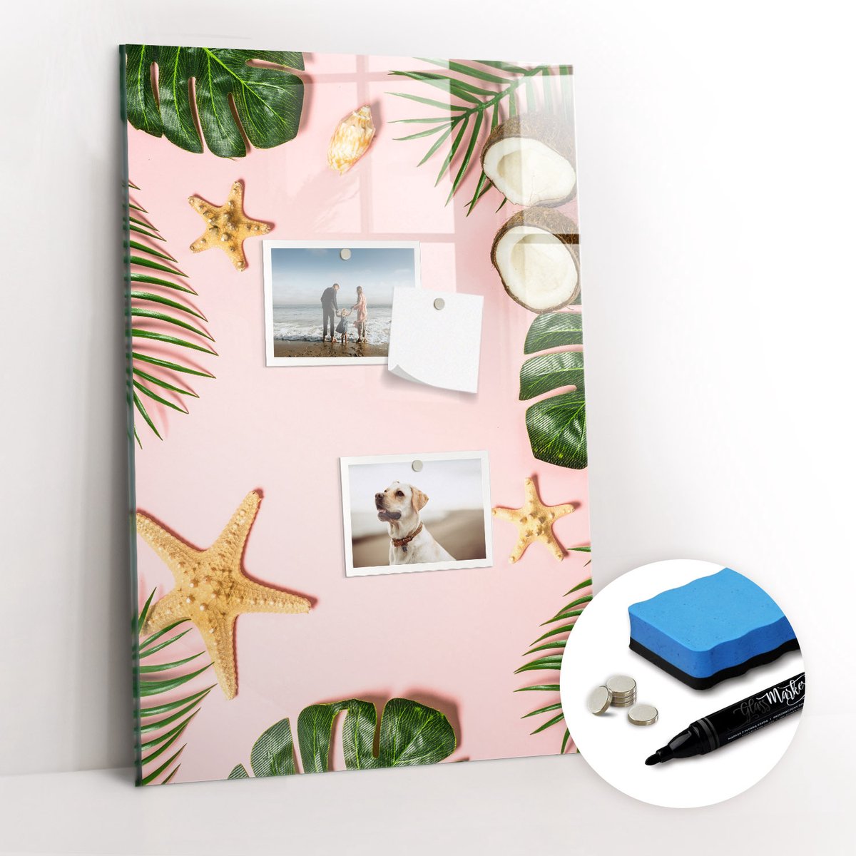 Tulup Whitebord - Zomerframe - 40 x 60 cm - Roze Magneetbord Foto - Gratis 5 Sterke Magneten + Whiteboard Marker & Wisser - Design Memobord - Memobord Magnetisch - Productiviteit Tools