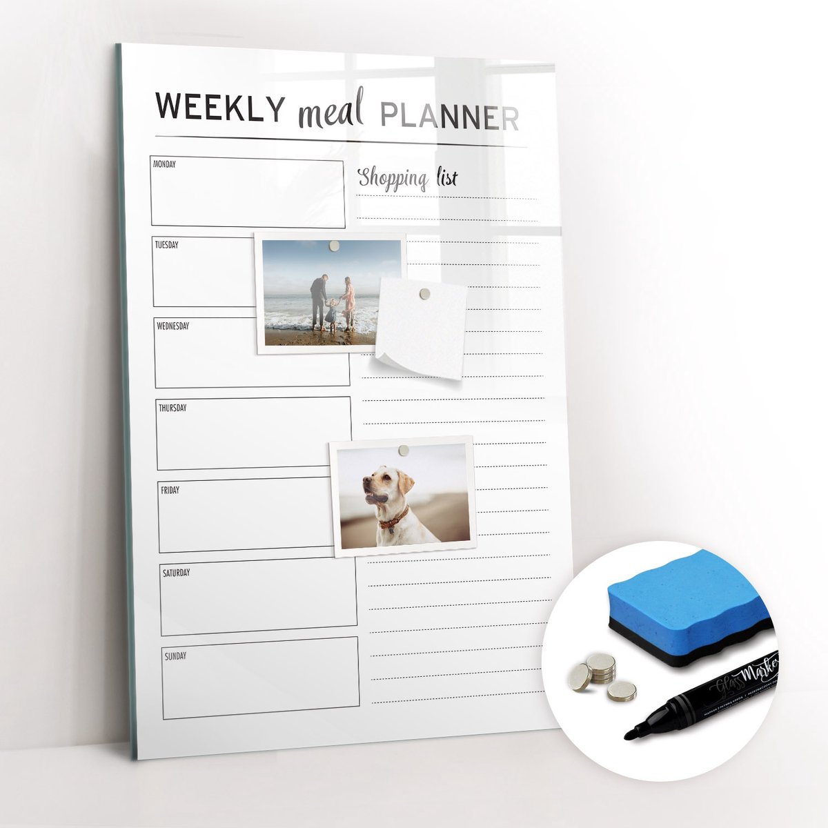 Tulup Whitebord - Home Wekelijkse Maaltijdplanner - 40 x 60 cm - Wit Magneetbord Muur - Gratis 5 Sterke Magneten + Whiteboard Marker & Wisser - Decoratief Magnetisch Bord - Magnetic Board - Productiviteit Tools