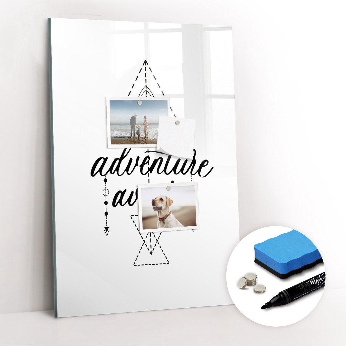 Tulup Whitebord - Avontuur - 40 x 60 cm - Wit Magneetbord Rechthoekig - Gratis 5 Sterke Magneten + Whiteboard Marker & Wisser - Stylish Memo Board - Magneetbord Rechthoekig - Planning Muur