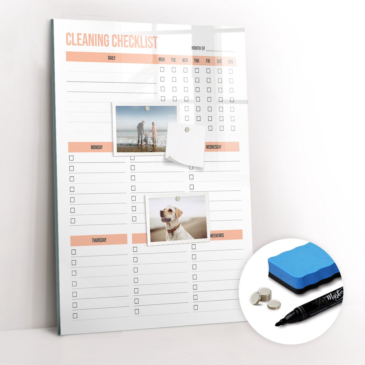 Tulup Whitebord - Schoonmaakplanner voor kantoren - 40 x 60 cm - Oranje Magnetisch Bord - Gratis 5 Sterke Magneten + Whiteboard Marker & Wisser - Wanddecoratie Kantoor - Magnetisch Bord Kind - Productiviteit Tools