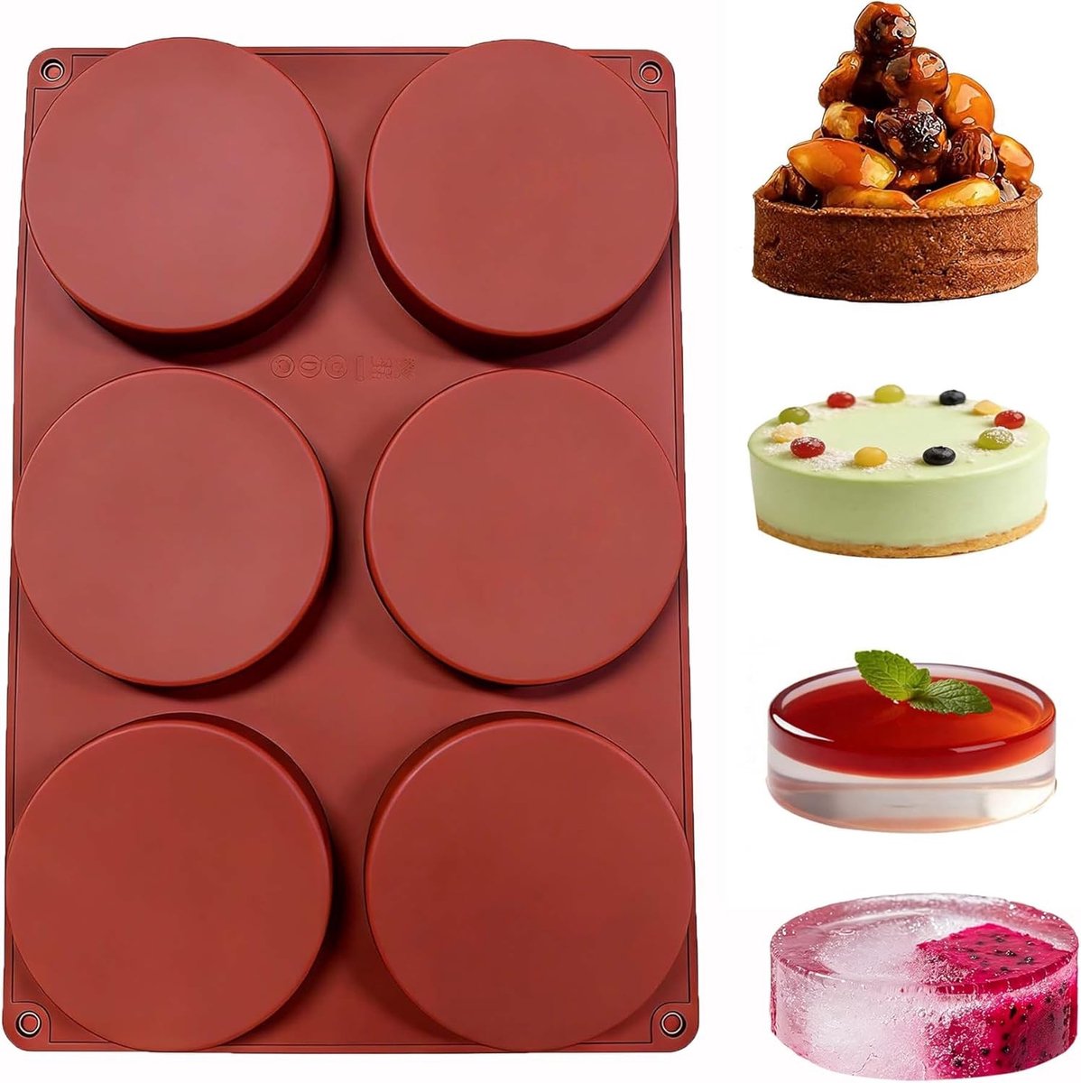 Cilindrische Siliconen Cakevorm met 6 Slots, Diameter 9.7 cm, Ideaal voor Chocolade, Pudding en Desserts, BPA-vrij en Duurzaam