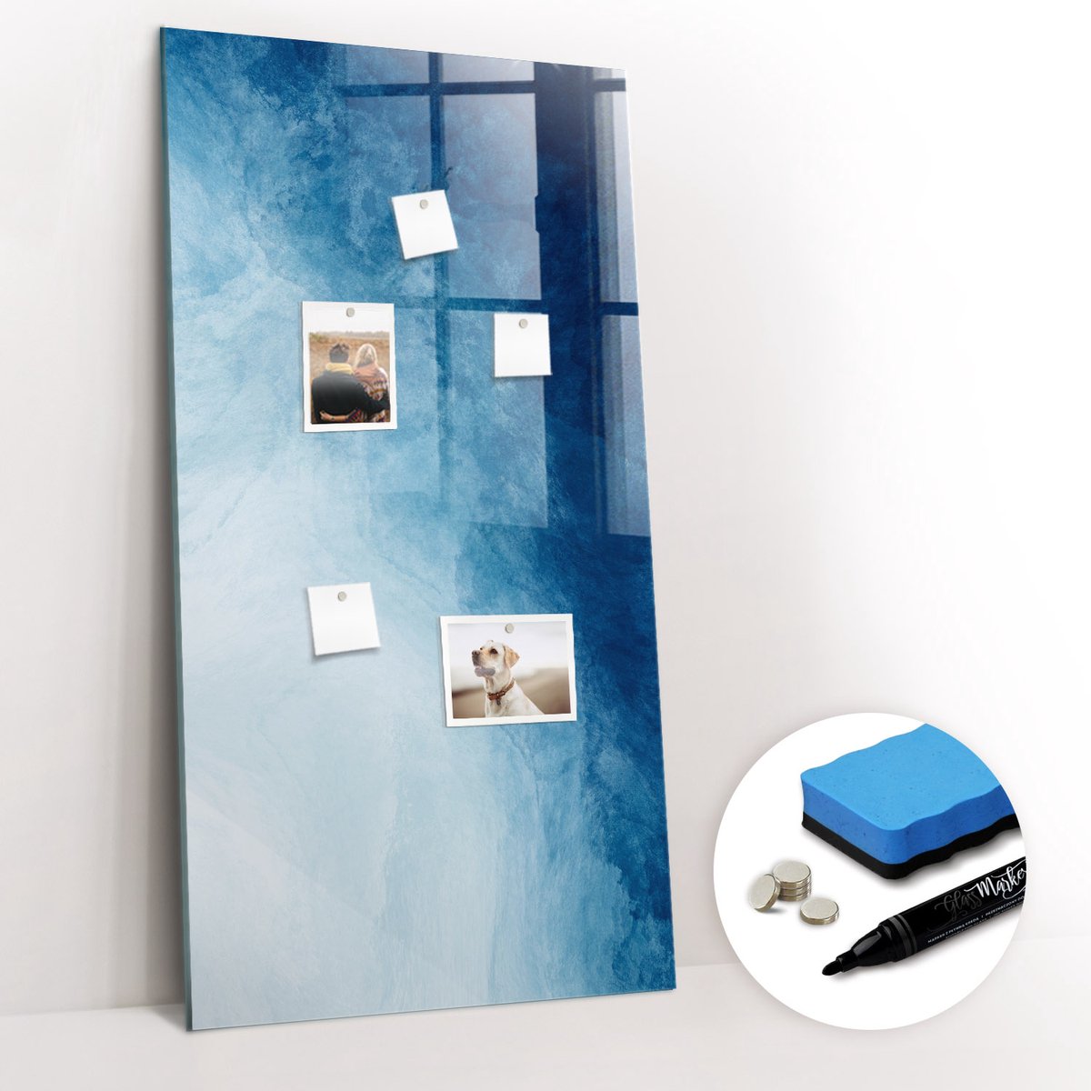 Tulup Whitebord - Waterwinning - 60 x 120 cm - Blauw Magnetic Board - Gratis 5 Sterke Magneten + Whiteboard Marker & Wisser - Minimalistisch Prikbord - Magnetisch Bord - Notitiebord Werkplek