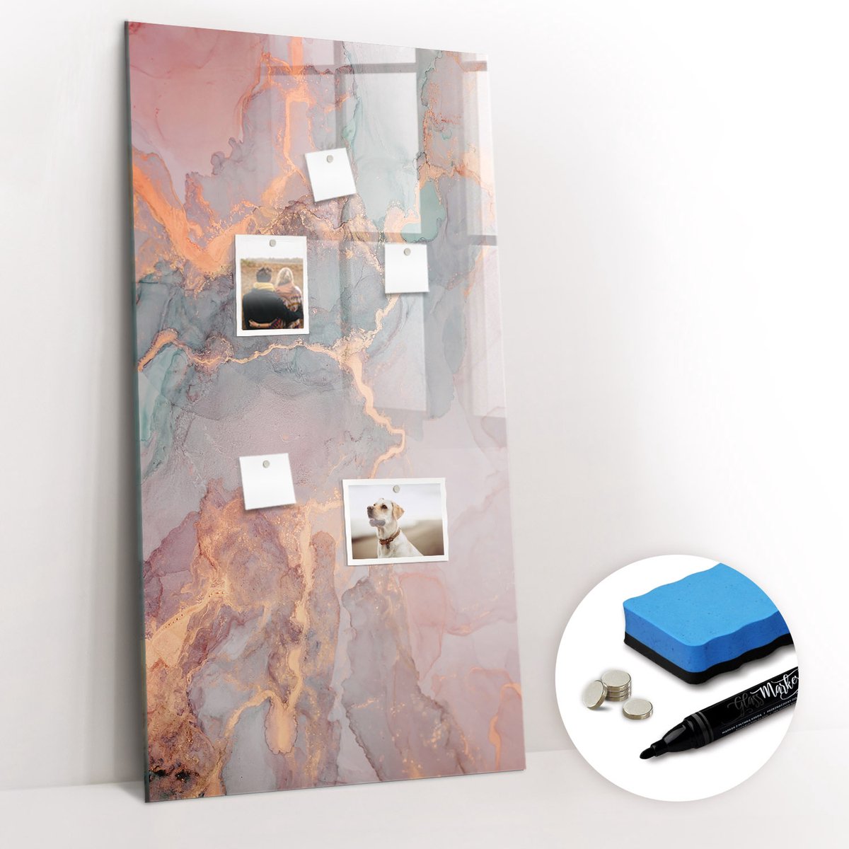 Tulup Whitebord - Kristalmarmer - 60 x 120 cm - Veelkleurig Magnetisch Wandbord - Gratis 5 Sterke Magneten + Whiteboard Marker & Wisser - Scandinavisch Design Bord - Magneetbord Design - Organiseer Je Bureau