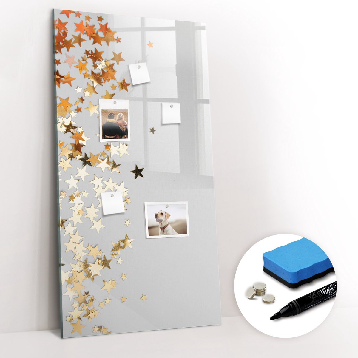 Tulup Whitebord - Sterren - 60 x 120 cm - Geel Memobord Keuken - Gratis 5 Sterke Magneten + Whiteboard Marker & Wisser - Minimalistisch Prikbord - Memobord Magnetisch - Planning Muur