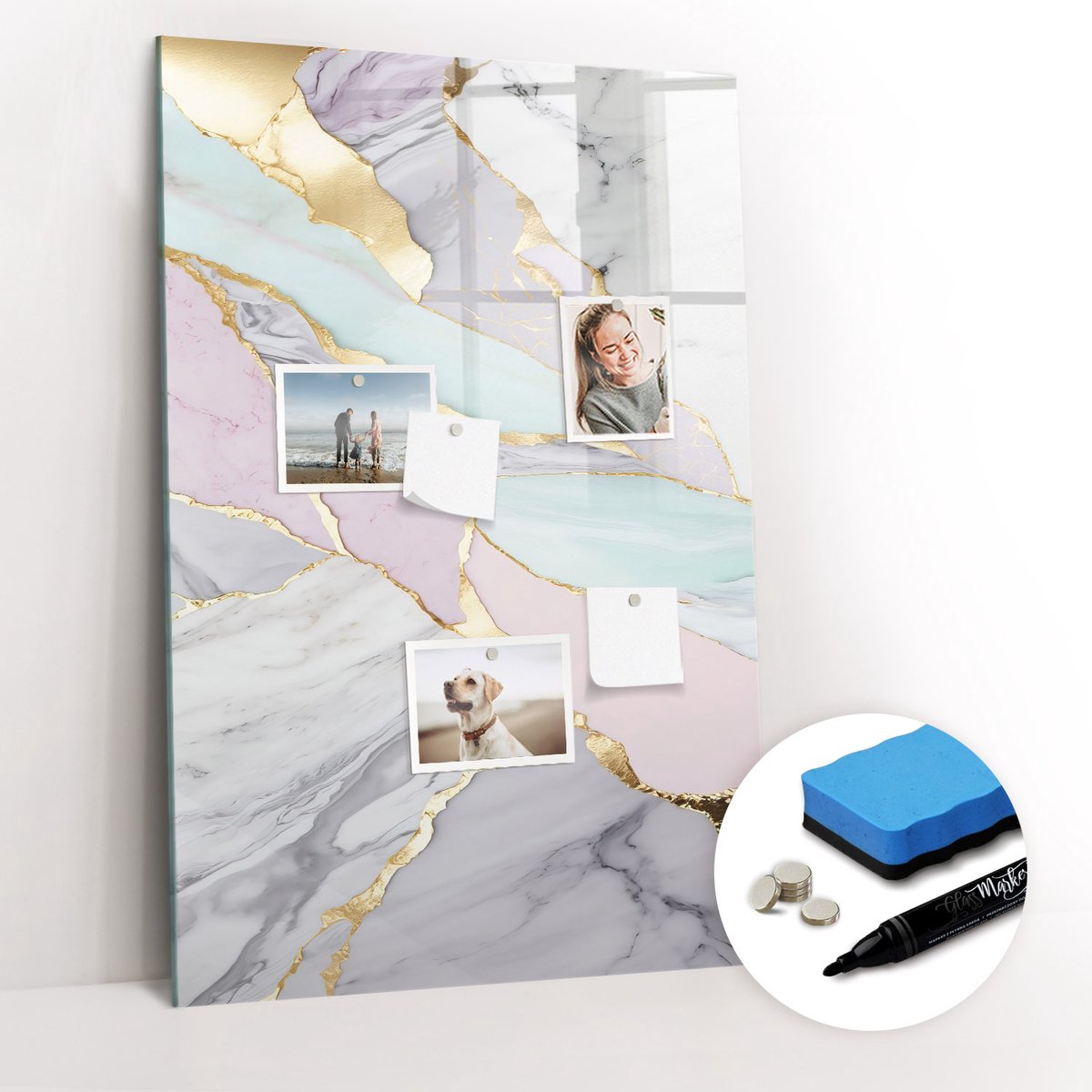 Tulup Whitebord - Decoratief marmer - 60 x 90 cm - Veelkleurig Magnet Board - Gratis 5 Sterke Magneten + Whiteboard Marker & Wisser - Minimalistisch Prikbord - Magnet Board - Planning Muur