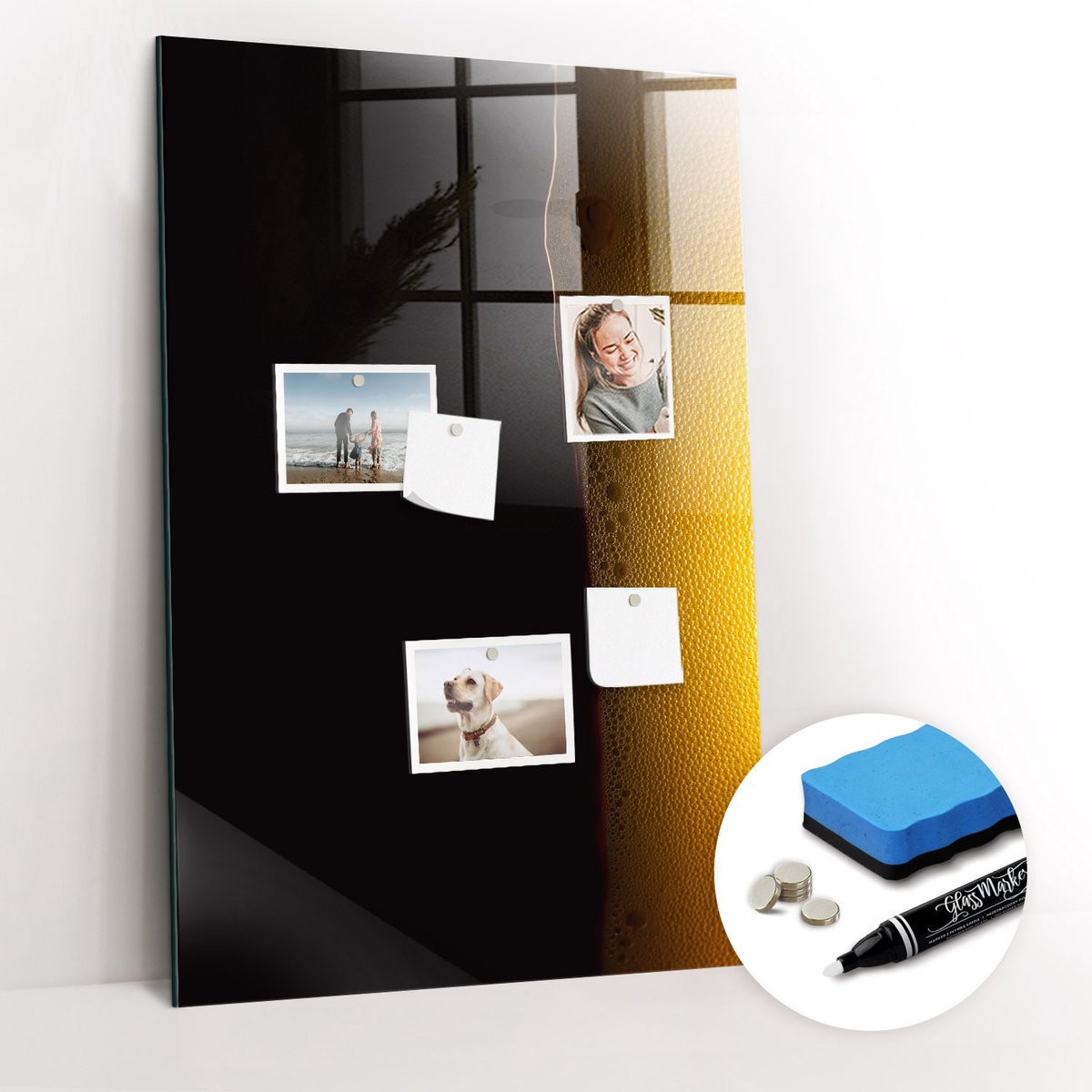 Tulup Whitebord - Donker bier - 60 x 90 cm - Zwart Magneetbord Foto - Gratis 5 Sterke Magneten + Whiteboard Marker & Wisser - Wanddecoratie Kantoor - Magnetisch Bord - Inspiratiebord Kantoor