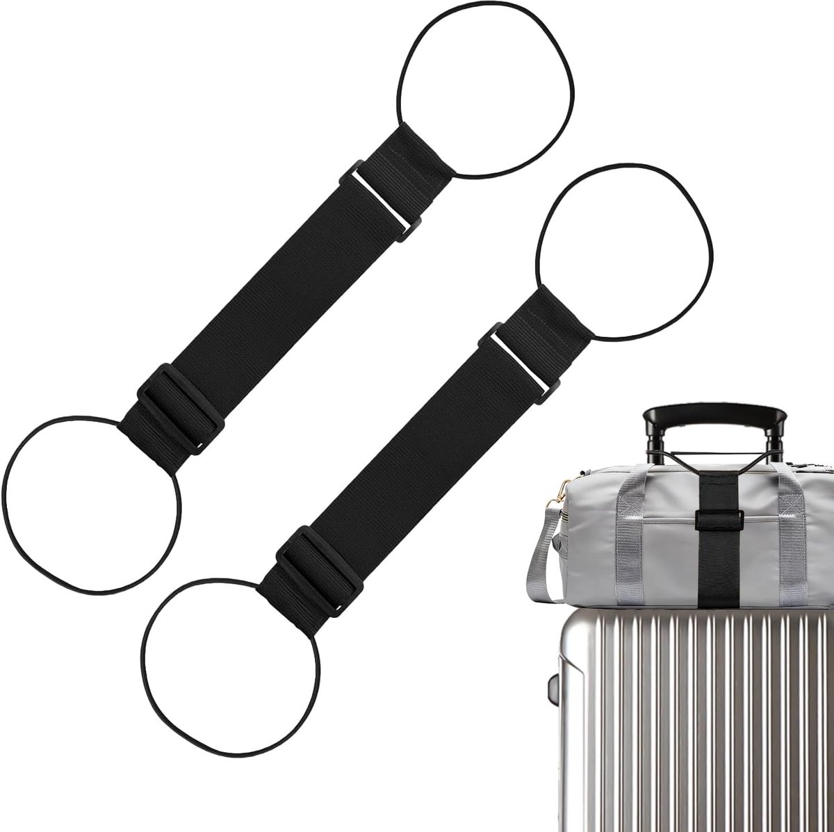 Bagageriemen voor Koffers, Elastische Kofferriemen voor Extra Tassen, Duurzame Reistasaccessoires (Zwart + Regenboog)
