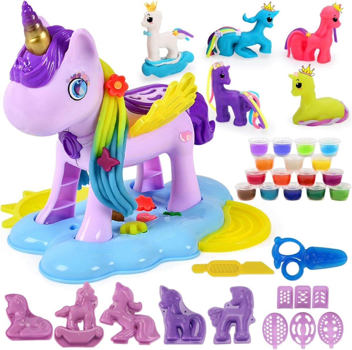 Eenhoorn Klei Set Kinderen 36-delig met 16 PotjesKlei, klei Accessoires eenhoorn met Kapsel & Vormen, Creatief EenhoornKlei Speelgoed Cadeau vanaf 3 Jaar