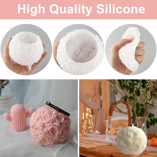 3 stuks rozenbol, siliconen vormen, kaarsen, 3D rozen, bloem, kaarsgietvormen, doe-het-zelf bloem, siliconen vorm, kaarsgietvormen voor geurkaarsen, Valentijnsdag, decoratieve ornamenten — afbeelding 2
