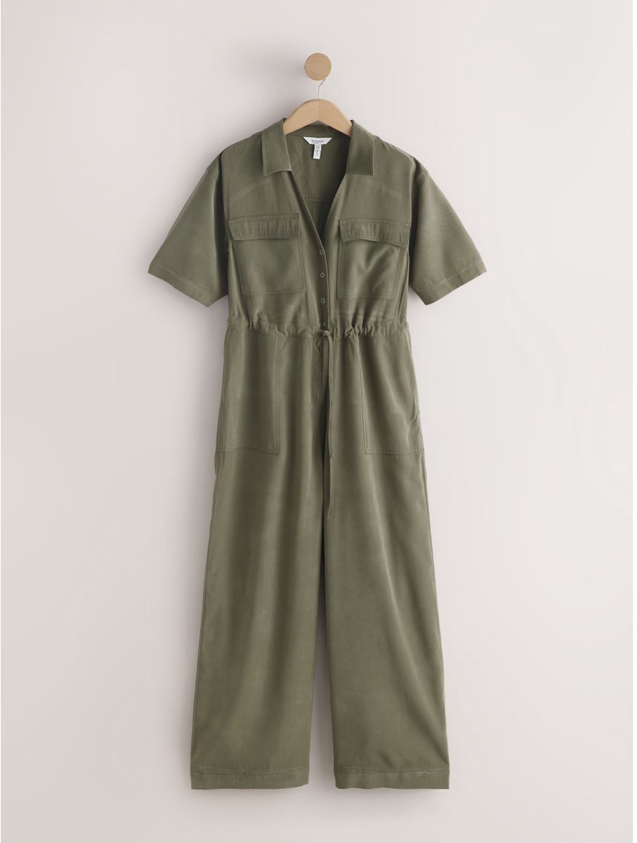 Next - Dames - Utility jumpsuit met wijde pijpen en korte mouwen - Tall - Groen