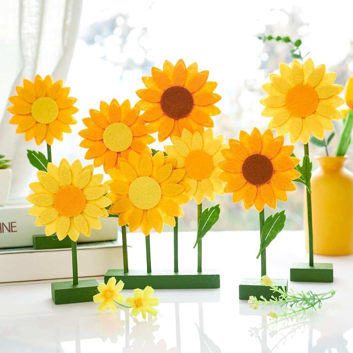 8 stuks zonnebloem oranje vilt centerpieces zonnebloem voor tafels bloem verjaardagsfeest decoraties decoraties voor meisjes verjaardag babyshower bruiloft
