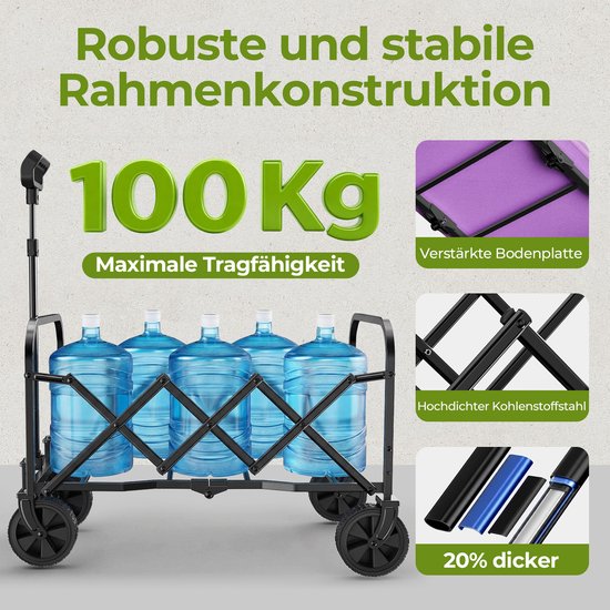 STILVORA Tuinkar - Opvouwbaar 100 Liter 100 kg - 74 x 46 x 96,5 cm - Staal en 600D Oxford - Paars - Voor Tuin Camping en Boodschappen — afbeelding 2