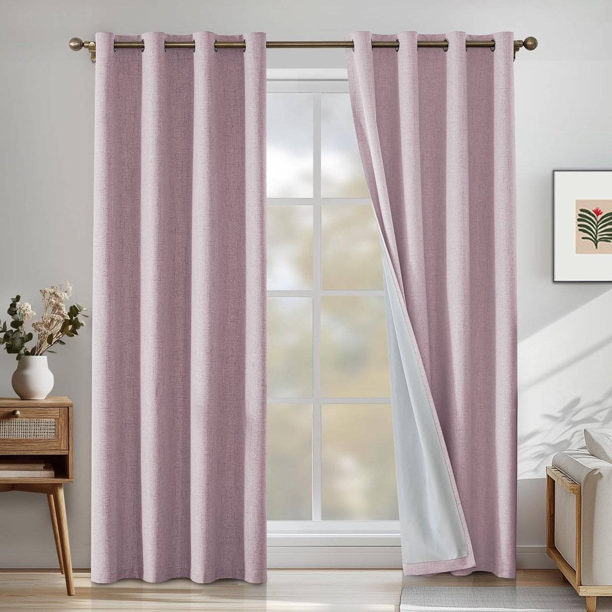 100% Verduisterend Linnen Effect Gordijnen Set Van 2, 140x300cm, Ondoorzichtig Warmte-Isolerende Thermische Gordijnen Met Ringen, Geluidsbescherming, Voor Slaapkamer Woonkamer, Zwart