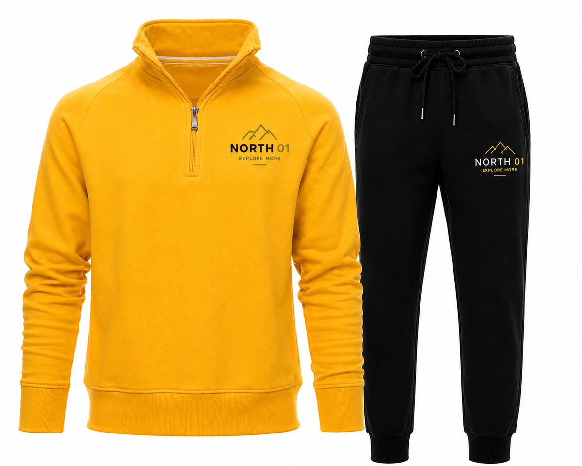 Trainingspak Heren – Half Zip Sweater met Sportbroek – Joggingpak North 01 – Geel - Maat M