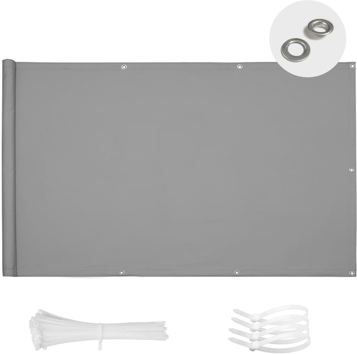 BLOCK Inkijkbescherming voor balkon, 90 x 500 cm, waterdicht, balkonafdekking, uv-bescherming, ondoorzichtig, winddicht, met gaten en broeikas, voor buiten, terras, grijs