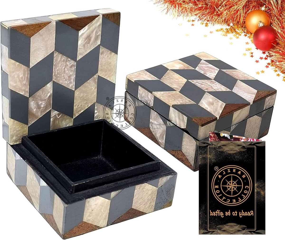 Sieradendoosje Hars - Juwelendoos Decoratief - Schatten Opbergen - Handgemaakt Ontwerp - 8 x 8 cm - Houtkleurig