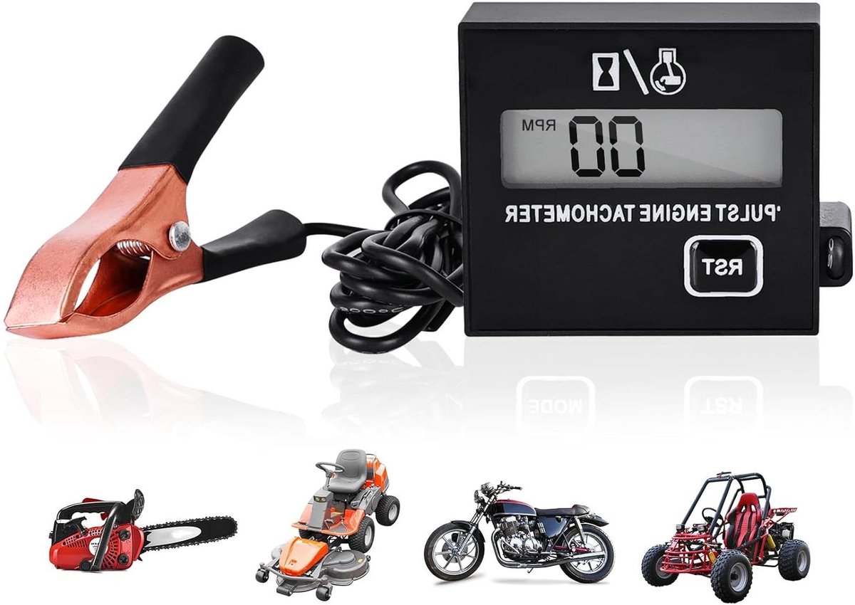 Digitale Toerentalmeter - Urenteller Motor - Motoren Monitoren - Inductief Ontwerp - 7.3 x 7.3 x 4.7 cm - Zwart