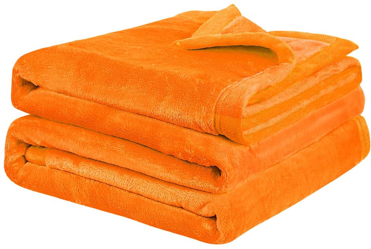 knuffeldeken, sprei, fleecedeken met rand, microvezel, zacht, warm, lichte deken, 330 g/m², voor bed sofa enz. 150x200cm oranje