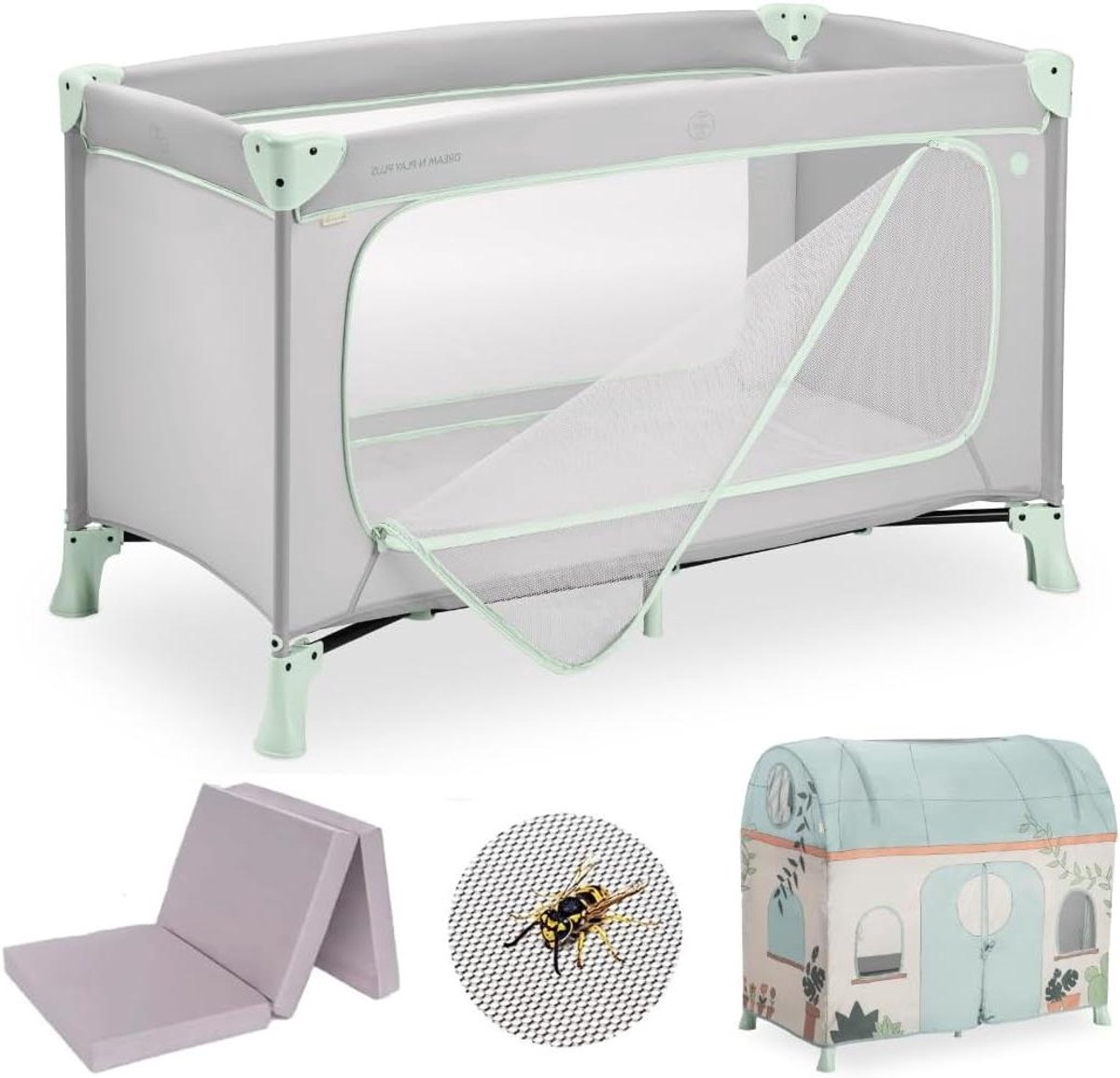 Reisbedje met accessoires - Babybox campingbed - Veilig spelen slapen - Inclusief matras tent - 125 x 65 cm