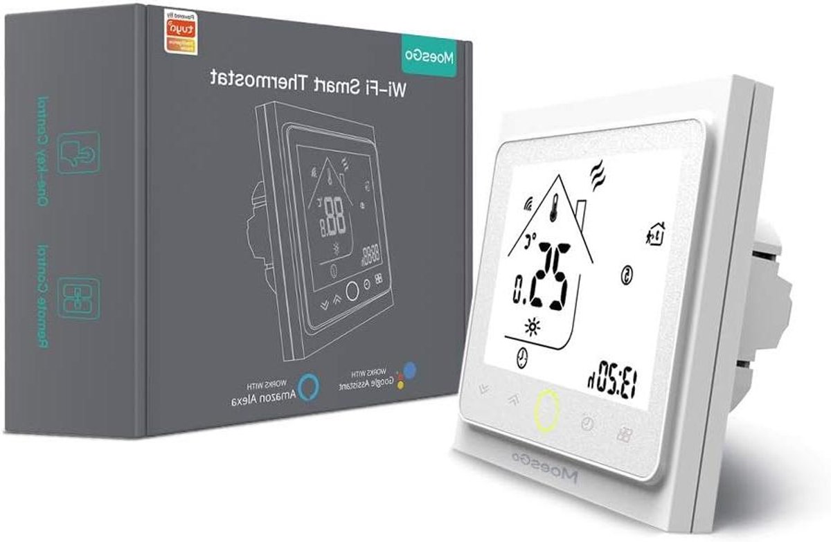 Intelligente Thermostaat - Wifi Regelaar - Verwarming Instellen - App Bediening - 5-35 Graden - Grijs