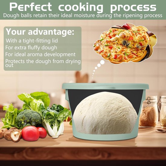 Pizzadeeg Bakjes - Fermentatie Box - Deeg Laten Rijzen - Herbruikbaar Siliconen - 4 Stuks - Groen en Wit — afbeelding 4