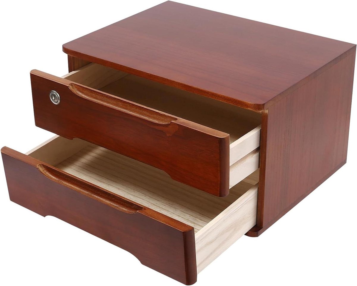 Bureau Opbergbox - Lade Organizer - Bureau Organiseren - Afsluitbare Lade - 39 x 30 x 21.5 cm - Walnoot