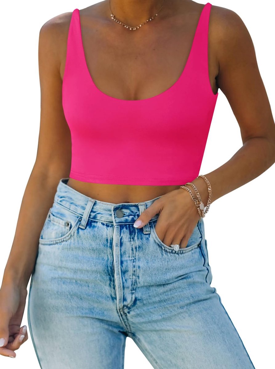 Basic Sexy diepe ronde hals voor dames, dubbel gevoerd, naadloos, mouwloos, cropped cami, tanktop, yoga crop tops