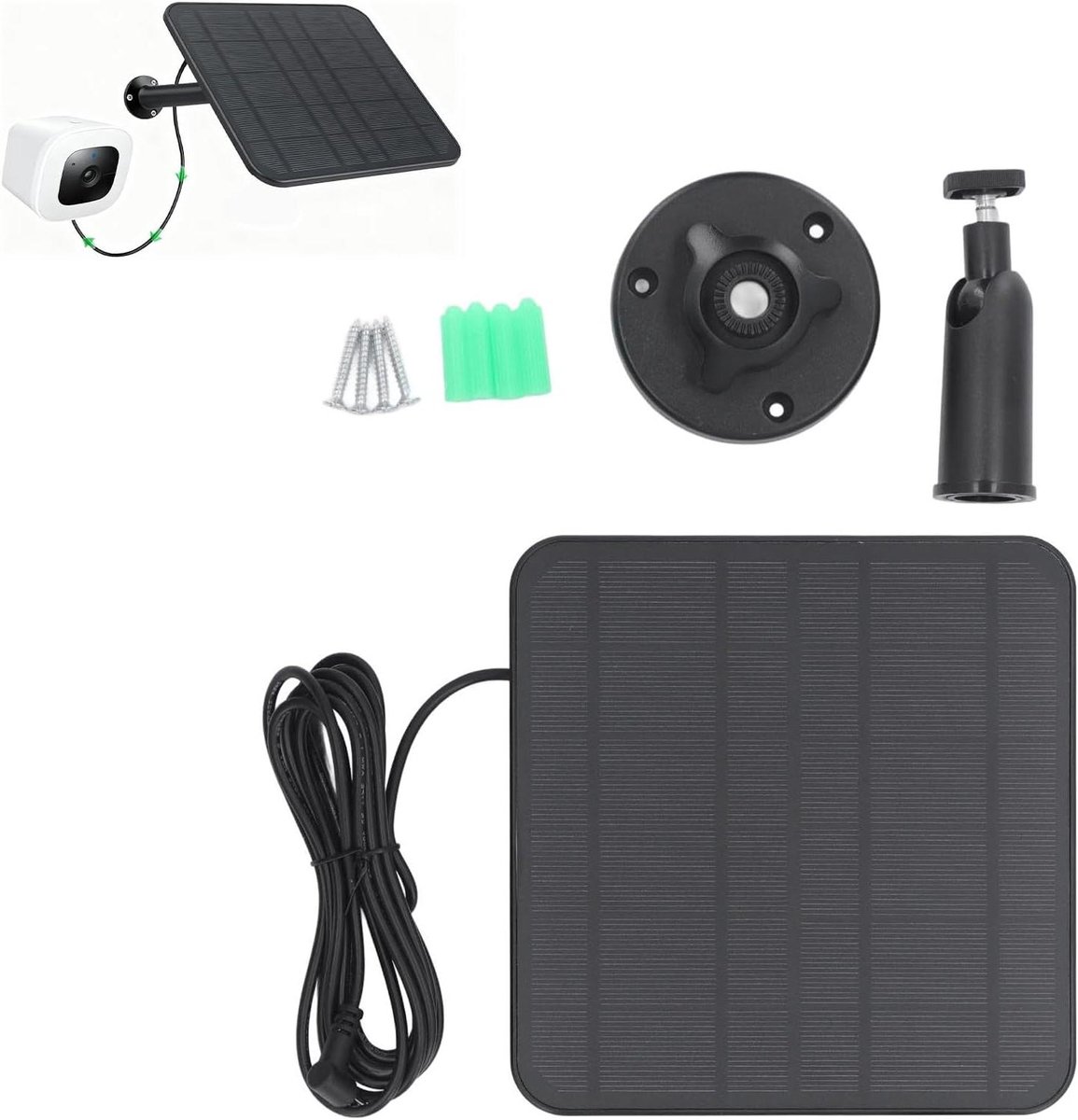 Zonnepaneel Camera - Zonneoplader Beveiligingscamera - Camera Opladen - 12W Snel Laden - 3 Meter Kabel - Zwart