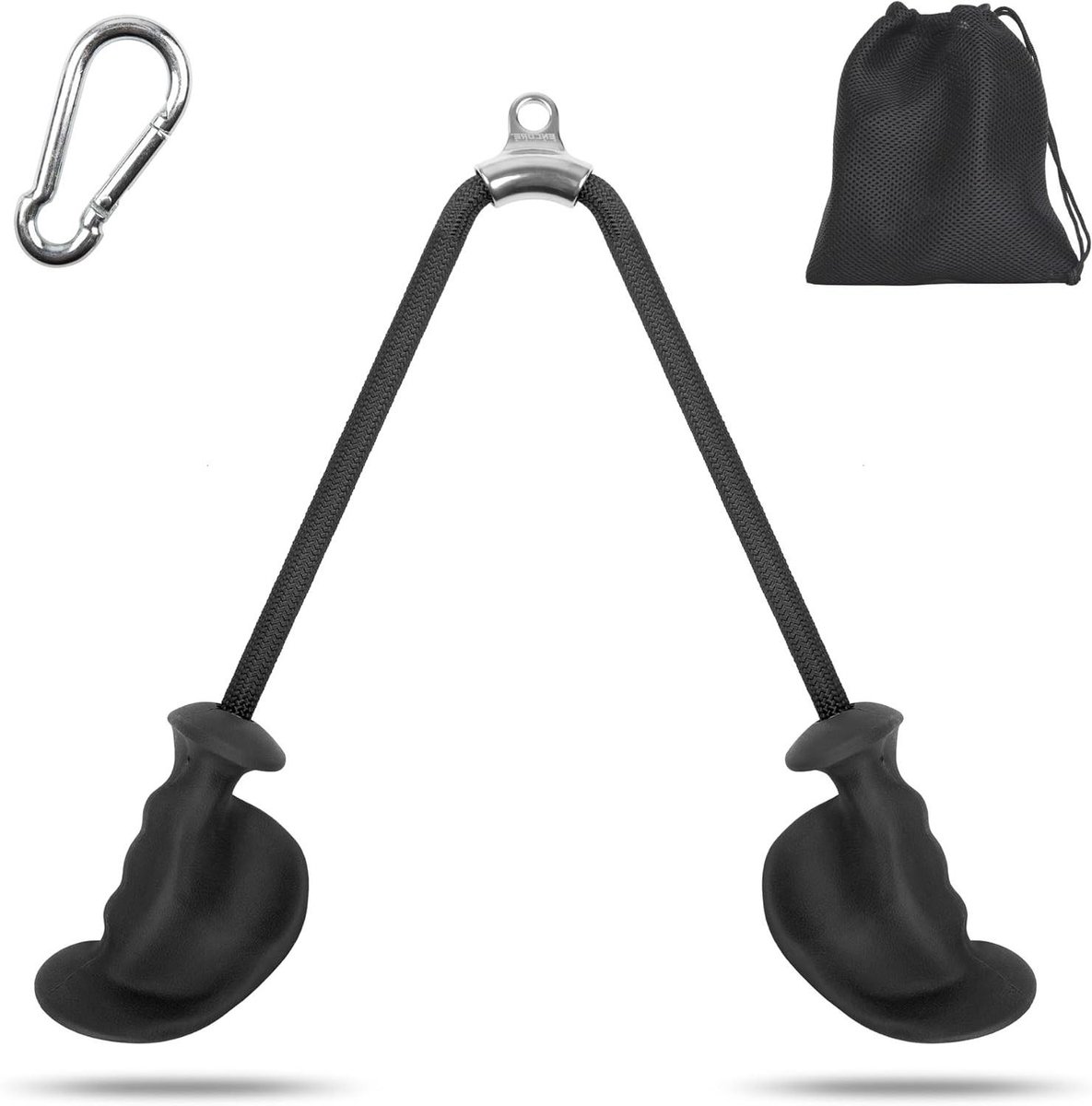 Tricepstouw met Handgrepen - Fitness Touw - Krachttraining Thuis - Ergonomische Grip - 93cm - Zwart
