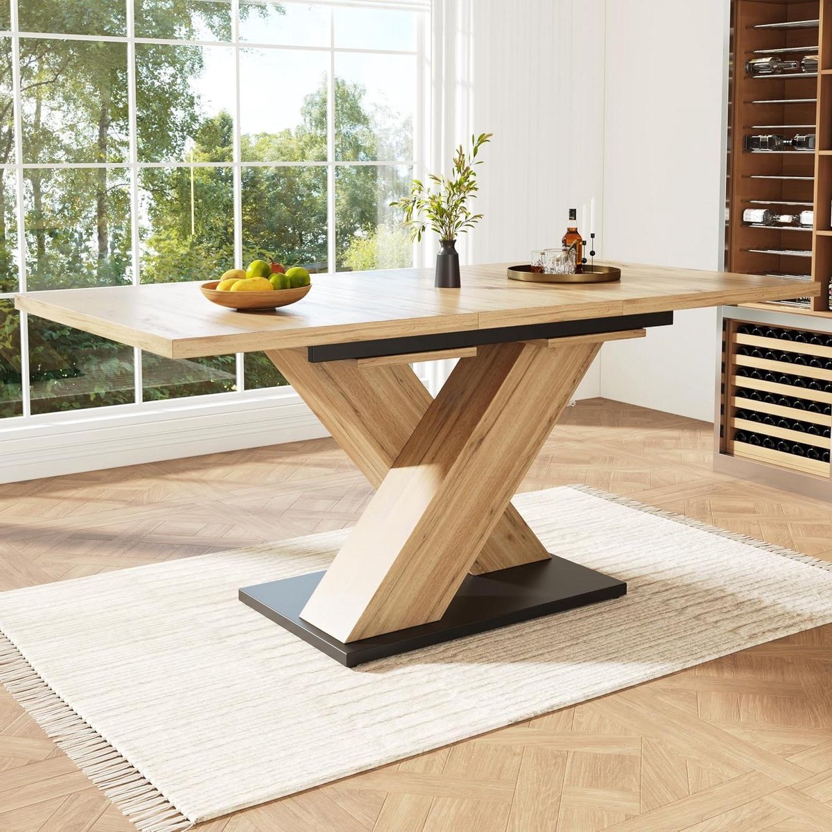Eettafel uittrekbaar - Tafel keukentafel - Gezellig tafelen - Telescopisch tafelblad - 119-1585 x 80 cm - Natuurlijk hout