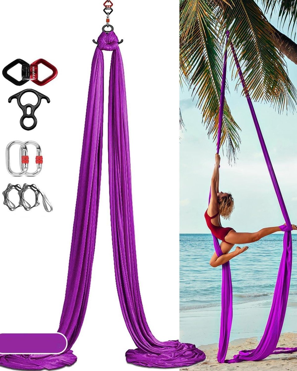 Aerial Yoga Doek - Hangmat Yoga - Luchtige Oefeningen - Hoogwaardig Materiaal - 8 meter - Paars