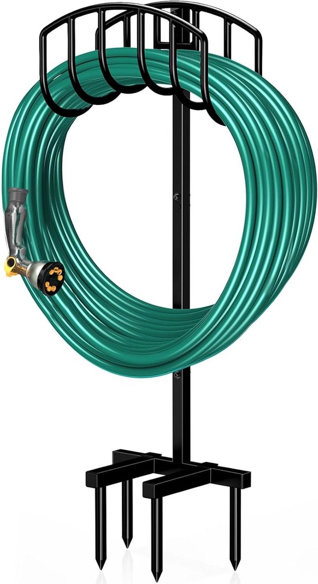 Tuinslanghouder - Slanghouder Ophangsysteem - Slang Opbergen - Vrijstaand Metalen Frame - 1.4 kg - Zwart