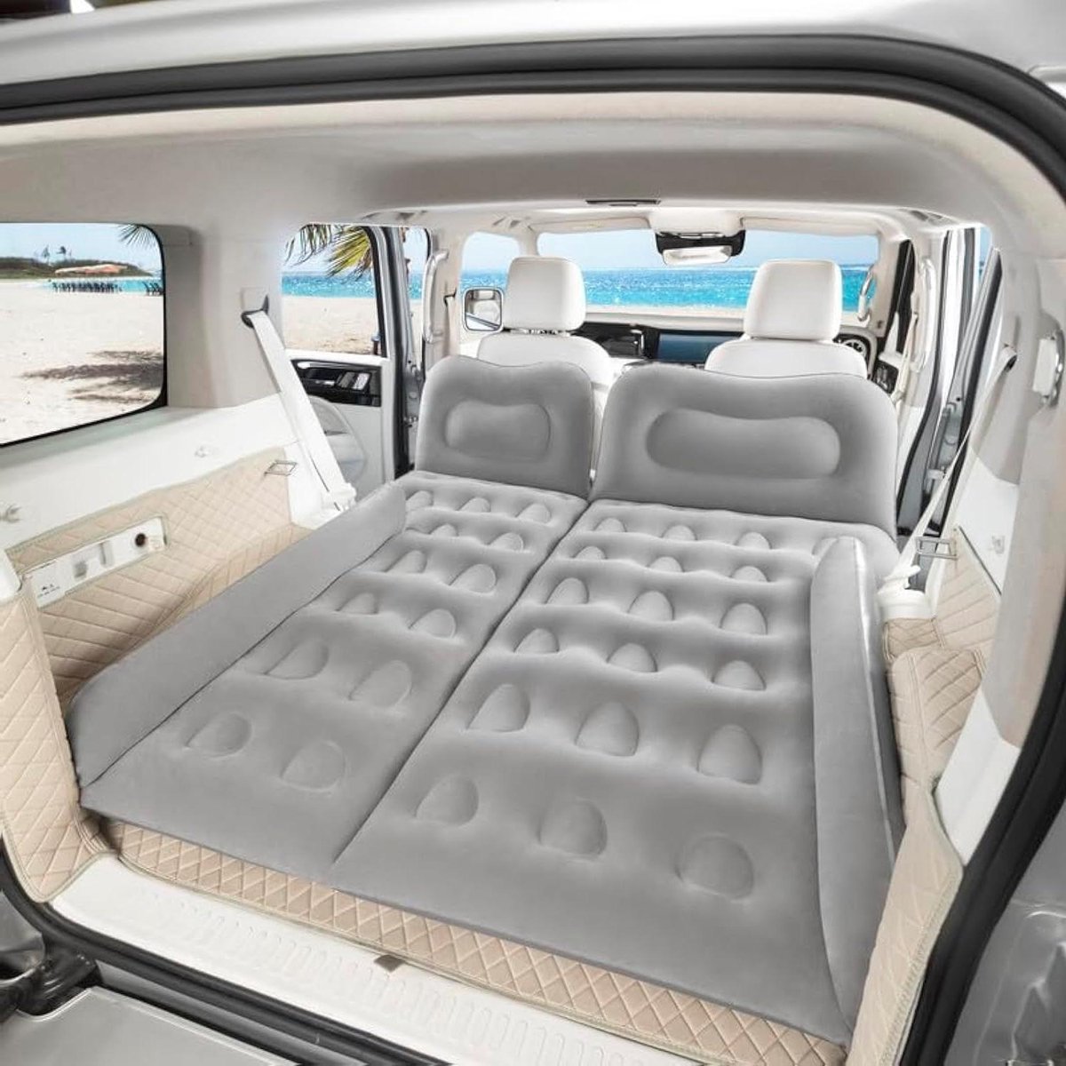 SUV Luchtbed - Autobed Achterbank - Reizen Kamperen - Dubbelzijdig Ontwerp - 70 x 52 Inch - Grijs