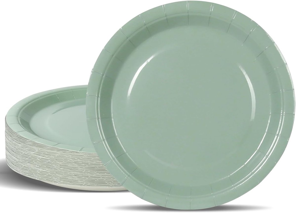 50 stuks papieren borden, partyborden voor kinderverjaardag, 18 cm, partyserviesset, grasgroen, wegwerp papieren borden voor afstuderen, oudejaarsavond, kinderverjaardag, verjaardag