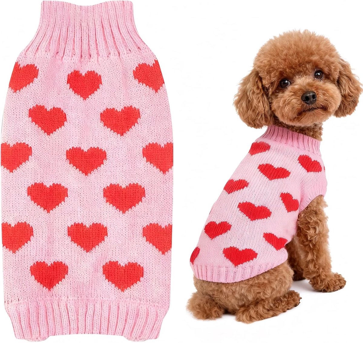 klein formaat hart Valentijnsdag hondentrui warme trui hond kleine maat trui roze kat hondenkleding roze M