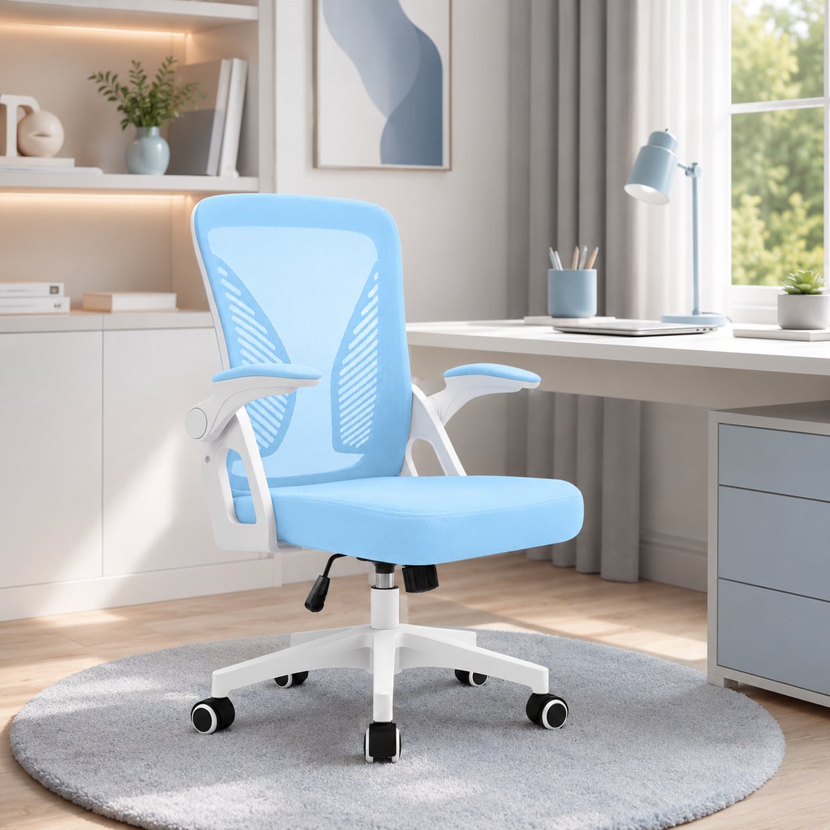 Milacyee Bureaustoel - Ergonomische Bureaustoel – Verstelbare Gaming/Computerstoel met Mesh Rug & Lendensteun – 90° Opklapbare Armleuningen – Directiestoel met Stille Wieltjes – Tot 130 kg Belasting - blauw - Geschikt voor thuiswerk en kantoor – foto 2
