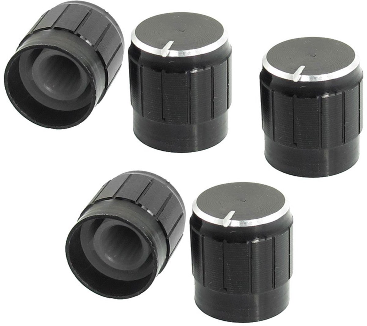 sourcingmap 5 stuks zwart metaal 6mm gekartelde as insert dia. Potentiometer bedieningsknoppen