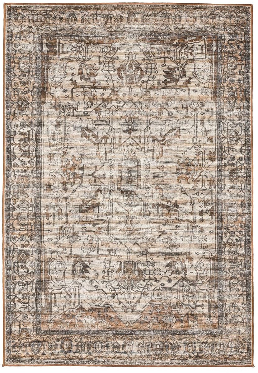 Vloerkleed, Vintage, 160 x 230 cm, Rechthoekig, Laagpolig, Woonkamer, Slaapkamer, Machinewas, Bruin/Beige