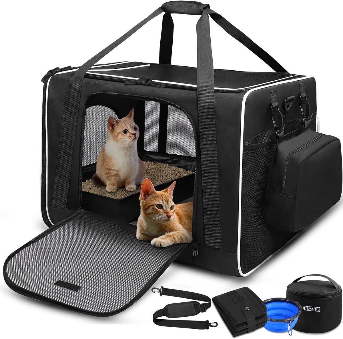 Huisdier Drager - Reis Bench - Veilig Reizen - Inclusief Kattenbak - 61 x 43 x 43 cm - Zwart