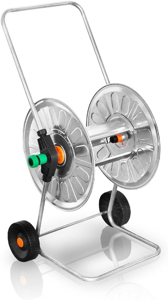 Slanghaspel Trolley - Slangwagen Tuin - Tuinslang Opbergen - Grote Capaciteit - 80 Meter - Zilver